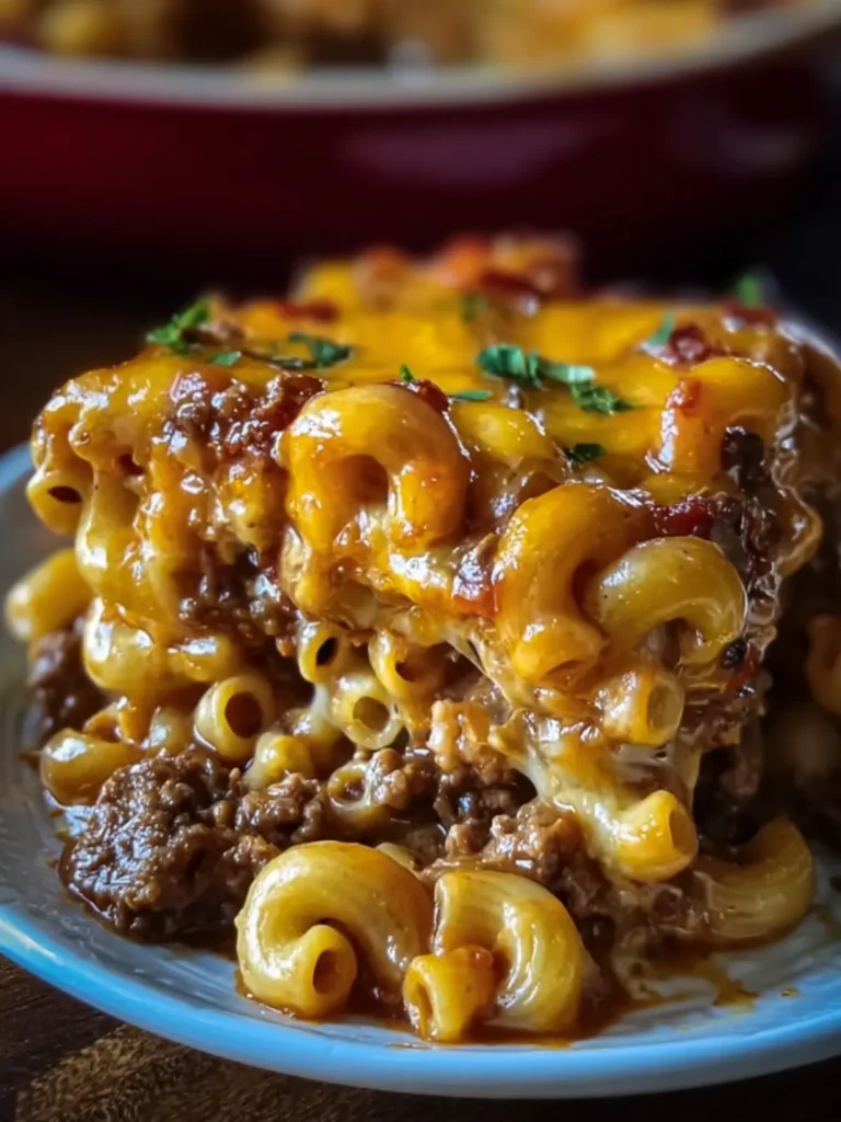 Classic Cheesy Beef Macaroni Casserole First Image