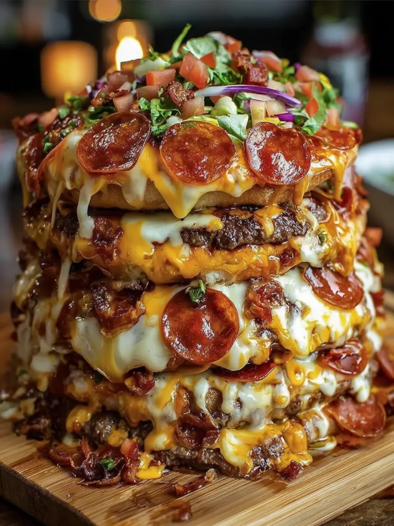 Epic Stacked Pizza Burger Tower First Image