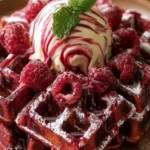 Red Velvet Waffles with Raspberries First Image