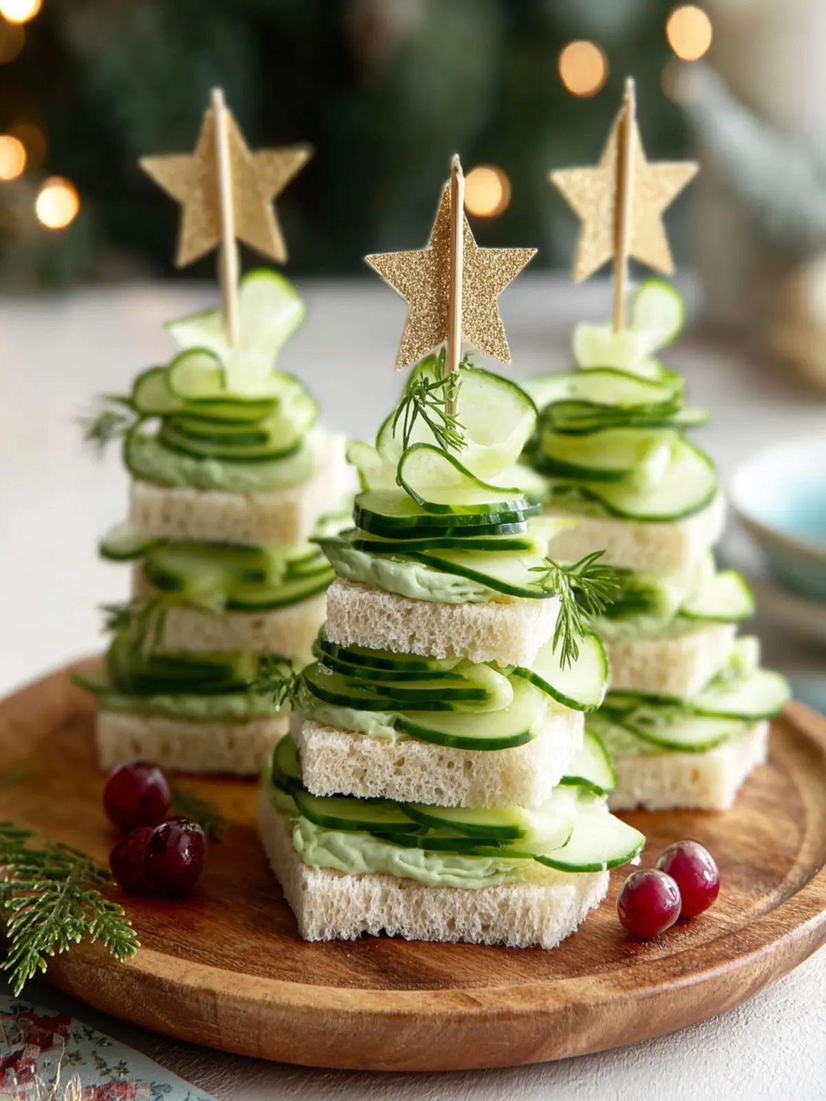 Cucumber Christmas Tree Sandwiches First Image