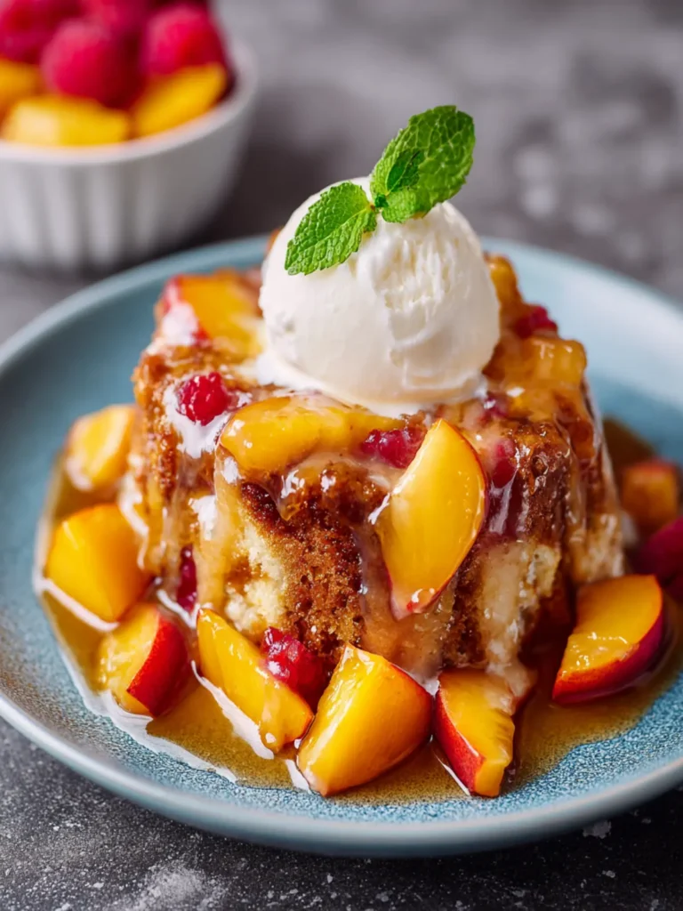 Peaches and Sour Cream Pound Cake Bread Pudding First Image