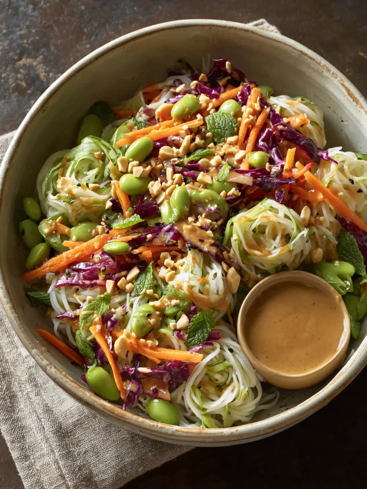 Fresh Spring Roll in a Bowl with Peanut Dressing First Image