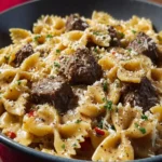 Creamy Parmesan Garlic Beef Bowtie Pasta First Image