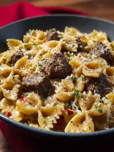 Creamy Parmesan Garlic Beef Bowtie Pasta First Image
