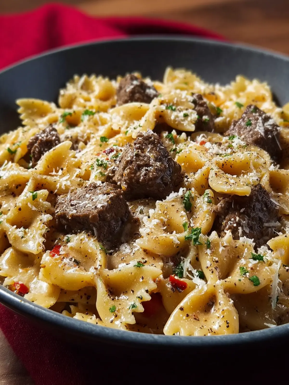 Creamy Parmesan Garlic Beef Bowtie Pasta That Everyone Loves
